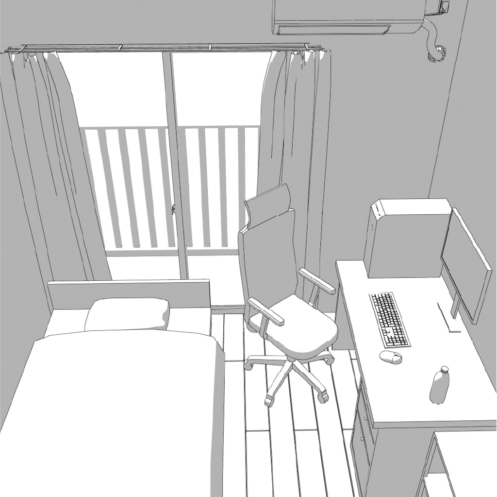 学生向けワンルーム クリスタ用3D素材データcs3o