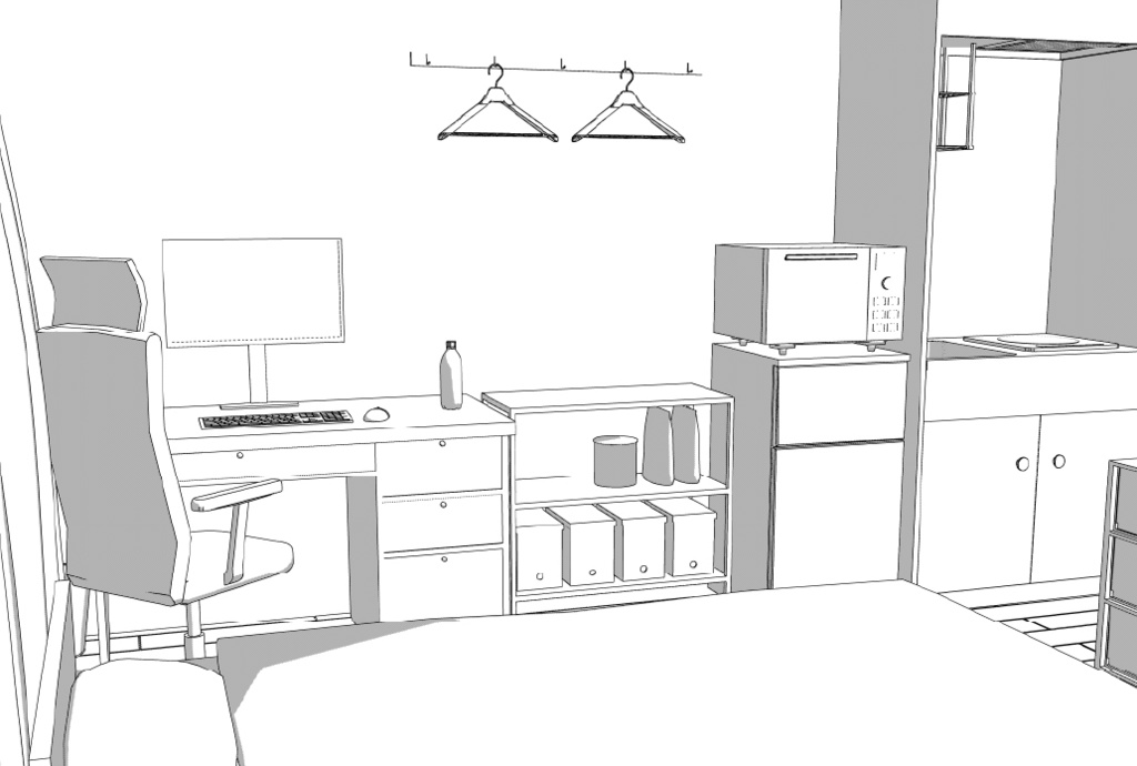 学生向けワンルーム クリスタ用3D素材データcs3o