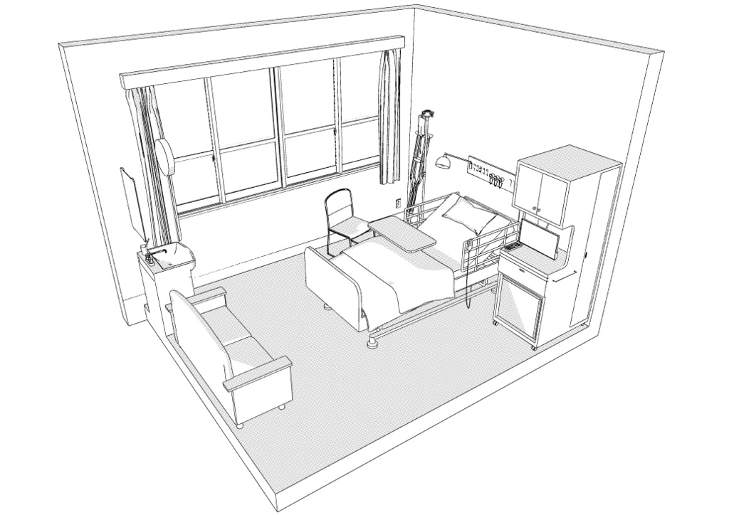病室(個室) クリスタ用3D素材データcs3o