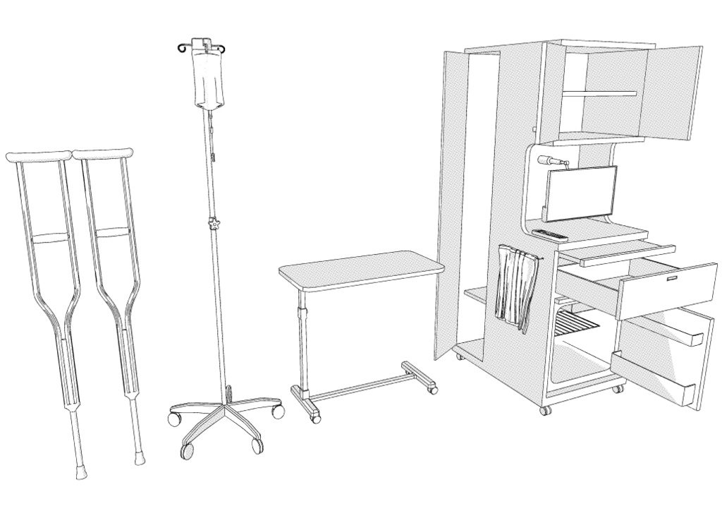 病室(個室) クリスタ用3D素材データcs3o