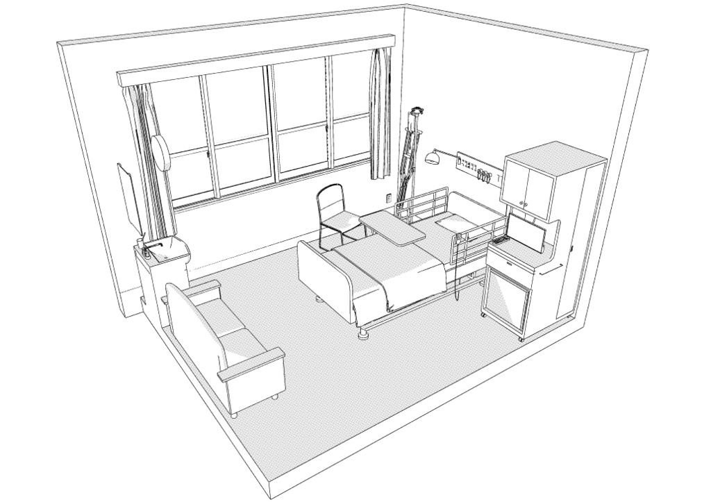 病室(個室) クリスタ用3D素材データcs3o