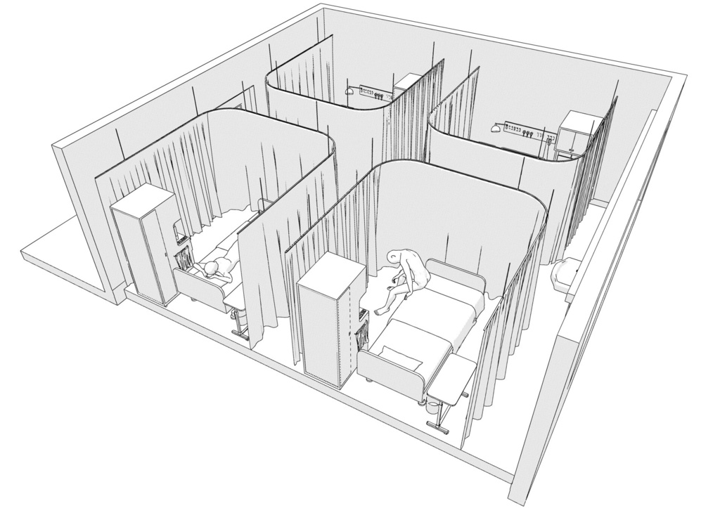 病院の大部屋(病室・入院病棟)3D背景 クリスタ用3D素材データcs3o