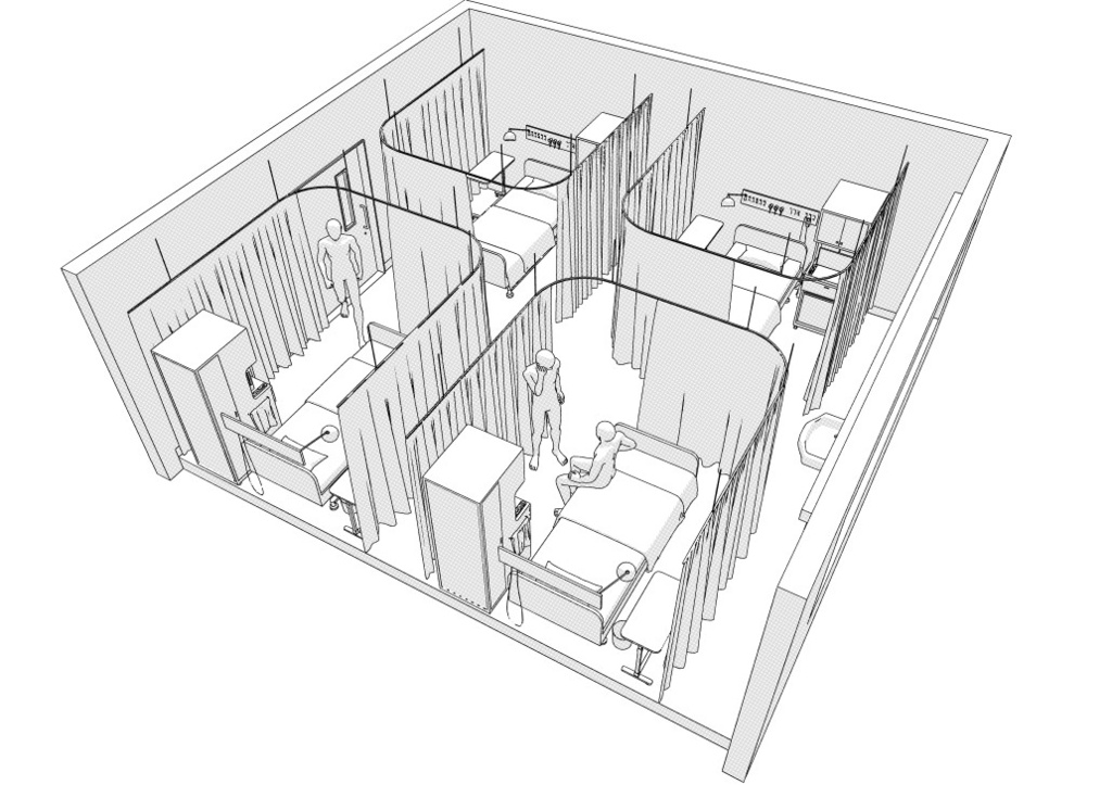 病院の大部屋(病室・入院病棟)3D背景 クリスタ用3D素材データcs3o