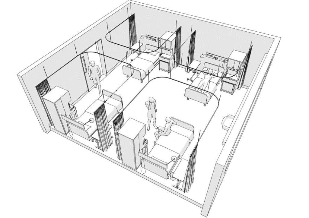 病院の大部屋(病室・入院病棟)3D背景 クリスタ用3D素材データcs3o