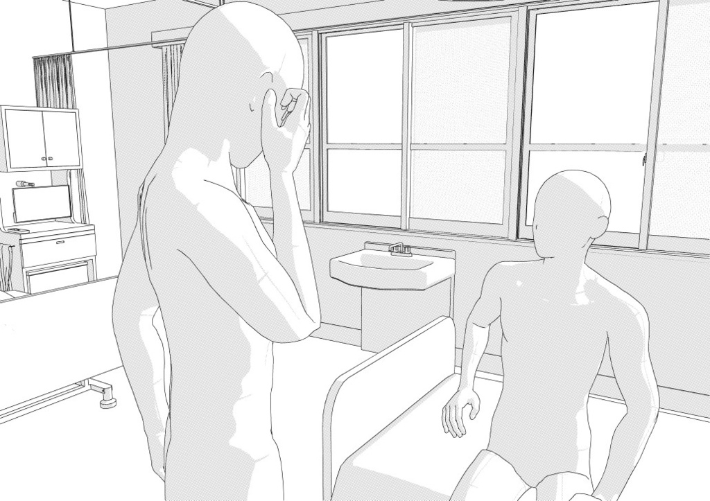 病院の大部屋(病室・入院病棟)3D背景 クリスタ用3D素材データcs3o