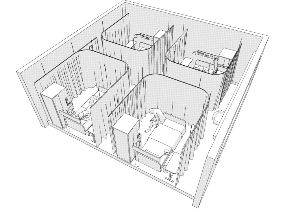 病院の大部屋(病室・入院病棟)3D背景 クリスタ用3D素材データcs3o