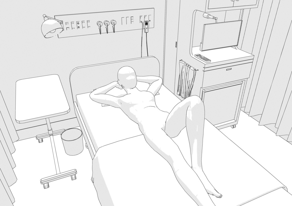 病院の大部屋(病室・入院病棟)3D背景 クリスタ用3D素材データcs3o