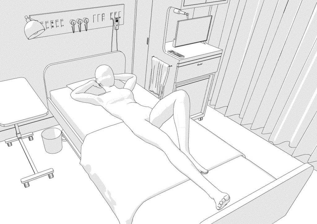 病院の大部屋(病室・入院病棟)3D背景 クリスタ用3D素材データcs3o