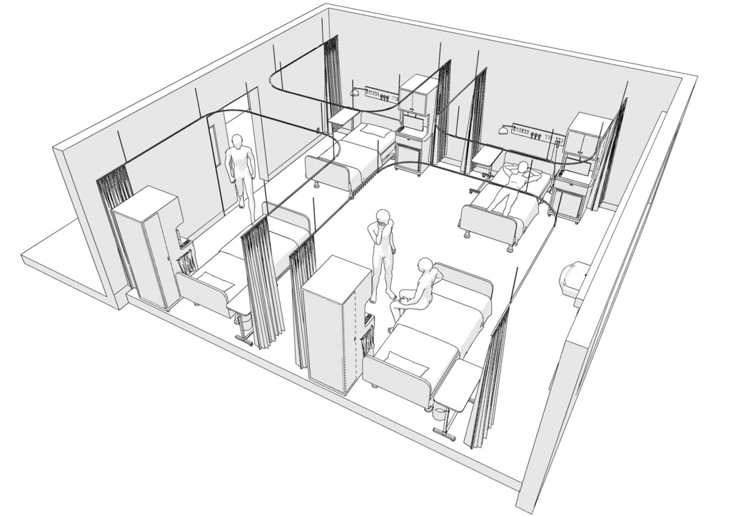 病院の大部屋(病室・入院病棟)3D背景 クリスタ用3D素材データcs3o