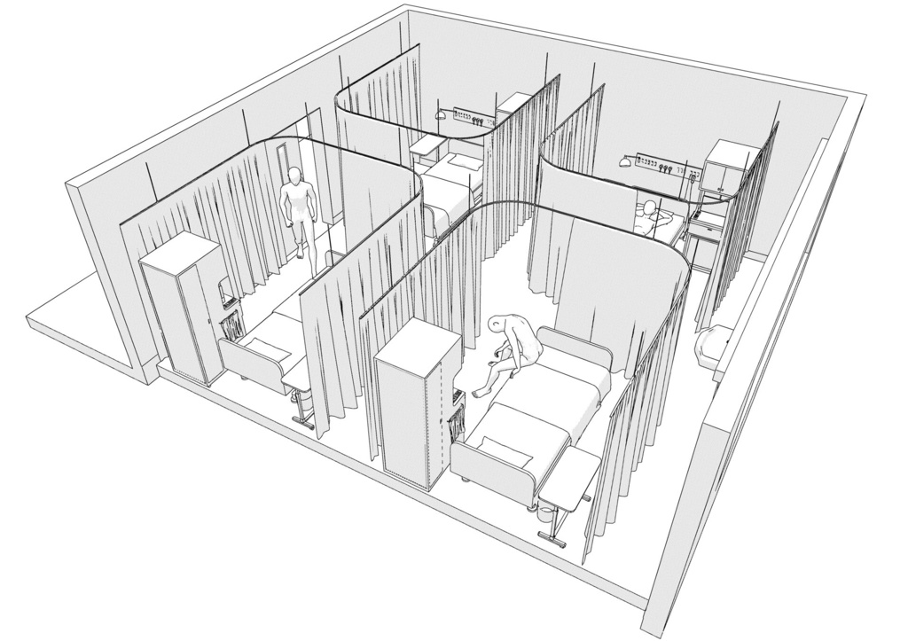 病院の大部屋(病室・入院病棟)3D背景 クリスタ用3D素材データcs3o