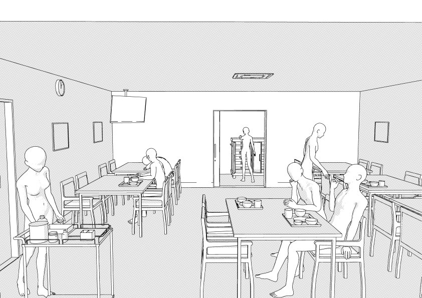 病院の患者食堂(入院病棟)3D背景 クリスタ用3D素材データcs3o