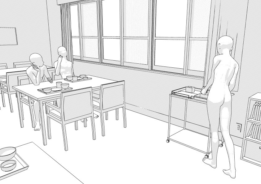 病院の患者食堂(入院病棟)3D背景 クリスタ用3D素材データcs3o