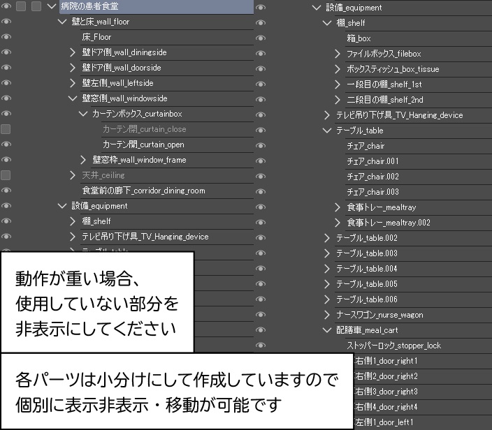 病院の患者食堂(入院病棟)3D背景 クリスタ用3D素材データcs3o