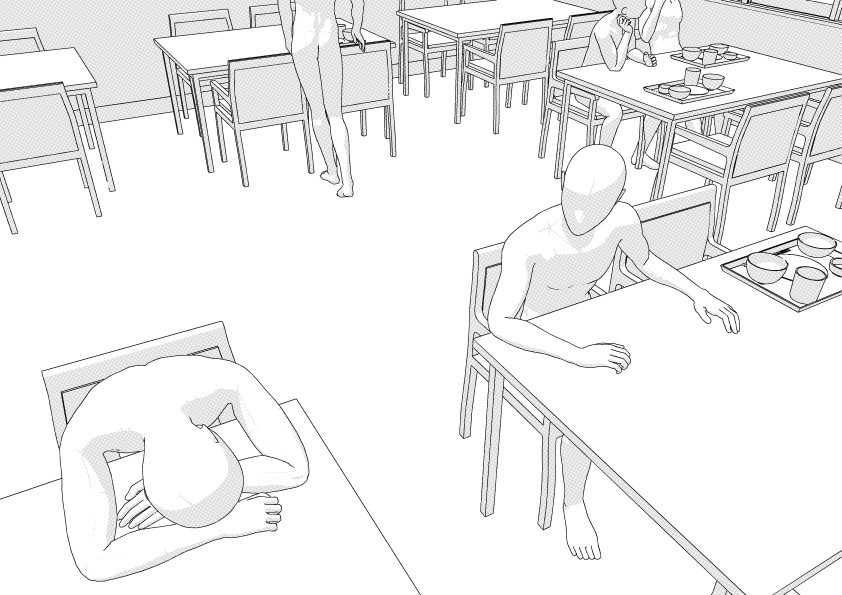 病院の患者食堂(入院病棟)3D背景 クリスタ用3D素材データcs3o