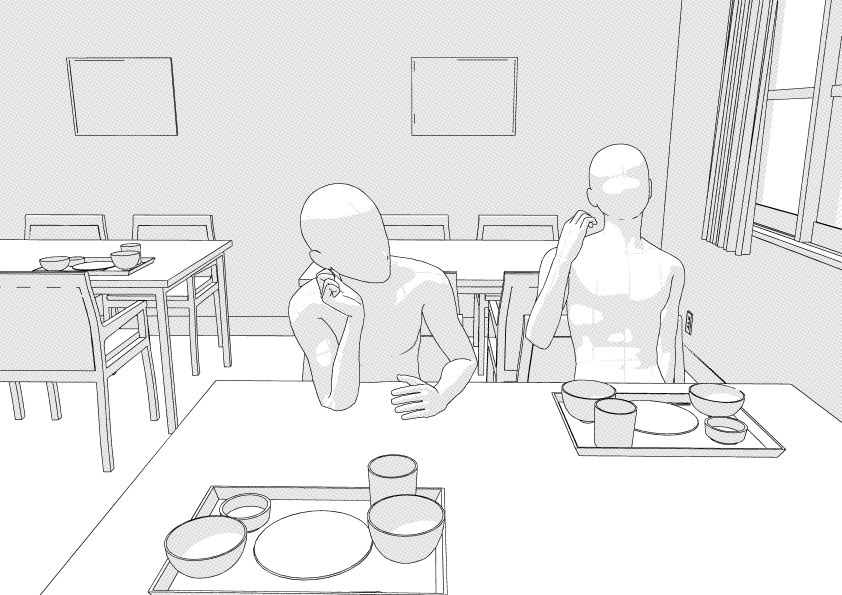 病院の患者食堂(入院病棟)3D背景 クリスタ用3D素材データcs3o