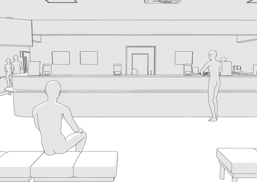 【3D】 病院の正面玄関・受付・事務室 クリスタ用3D素材データcs3o