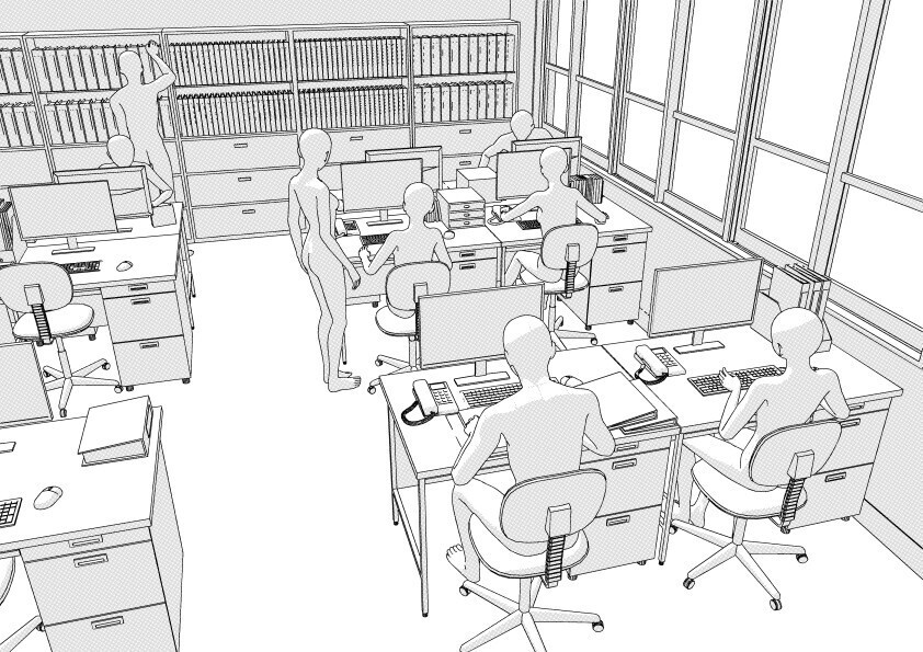 【3D】 病院の正面玄関・受付・事務室 クリスタ用3D素材データcs3o
