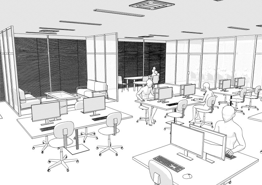 【3D】 オフィス-ガラス張りの小規模オフィス クリスタ用3D素材データcs3o