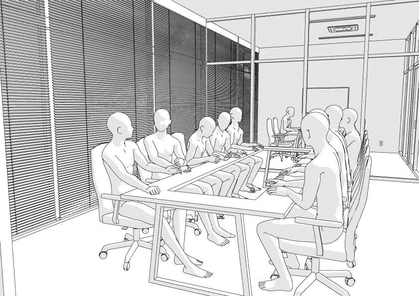 【3D】 オフィス-ガラス張りの中規模オフィス クリスタ用3D素材データcs3o