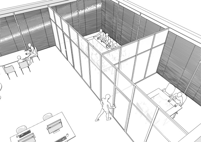 【3D】 オフィス-ガラス張りの小規模オフィス クリスタ用3D素材データcs3o