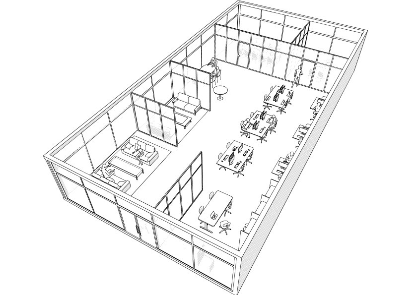 【3D】 オフィス-ガラス張りの小規模オフィス クリスタ用3D素材データcs3o