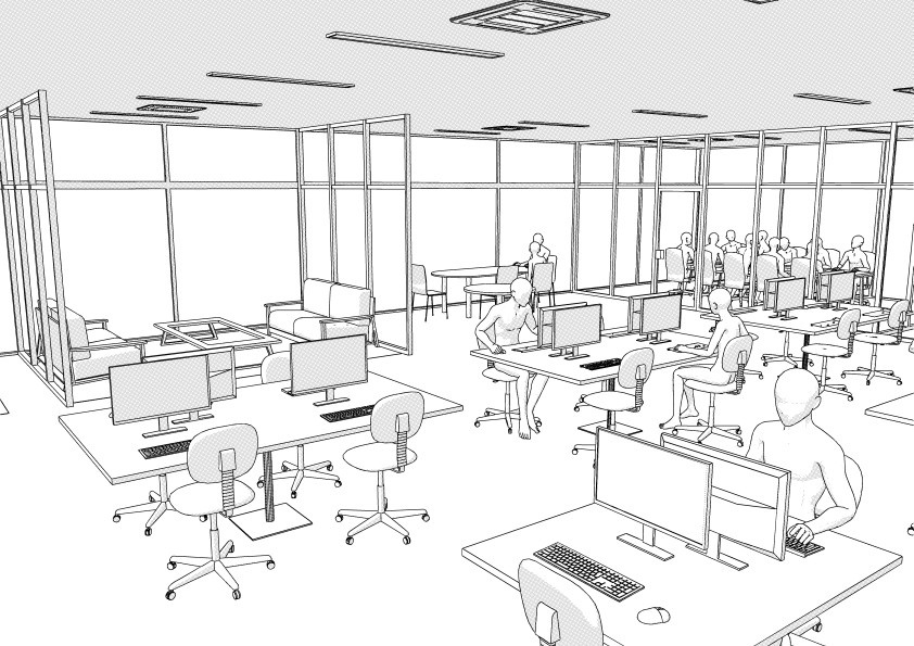 【3D】 オフィス-ガラス張りの中規模オフィス クリスタ用3D素材データcs3o