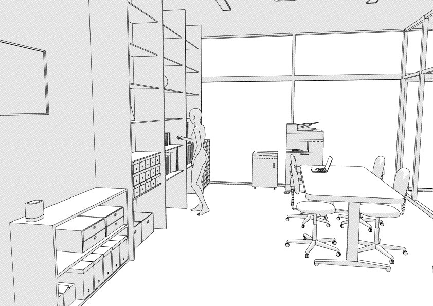 【3D】 オフィス-ガラス張りの中規模オフィス クリスタ用3D素材データcs3o