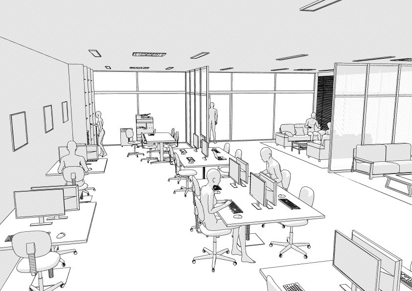 【3D】 オフィス-ガラス張りの小規模オフィス クリスタ用3D素材データcs3o