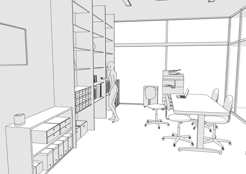 【3D】 オフィス-ガラス張りの小規模オフィス クリスタ用3D素材データcs3o