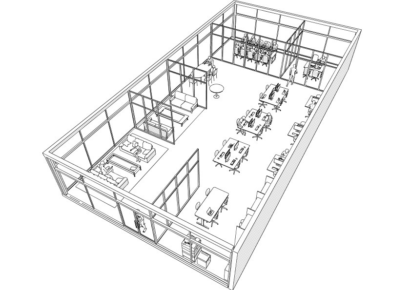 【3D】 オフィス-ガラス張りの中規模オフィス クリスタ用3D素材データcs3o