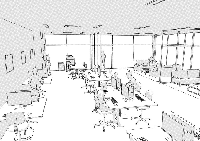 【3D】 オフィス-ガラス張りの中規模オフィス クリスタ用3D素材データcs3o
