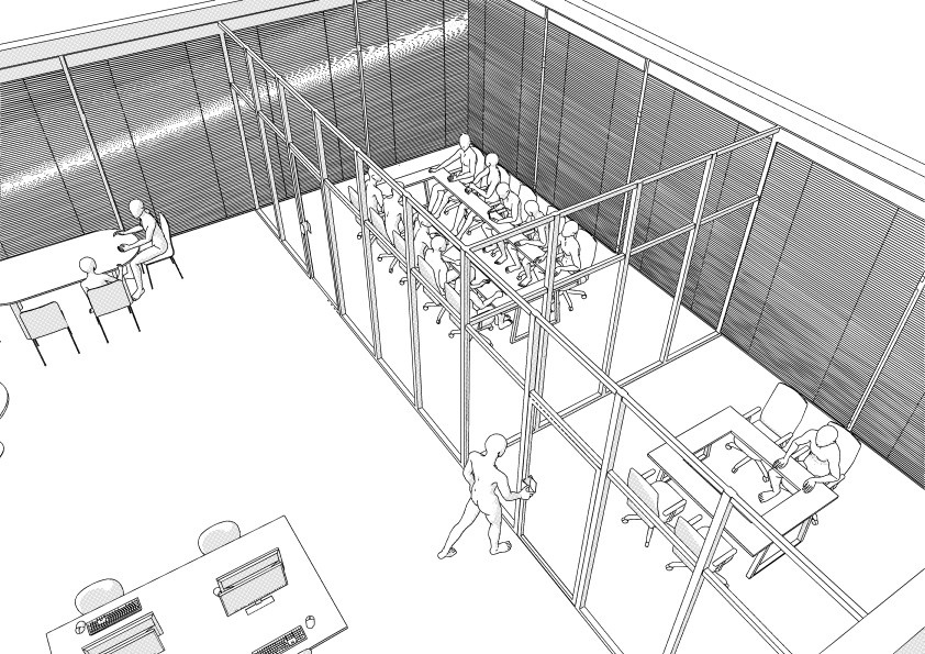 【3D】 オフィス-ガラス張りの中規模オフィス クリスタ用3D素材データcs3o