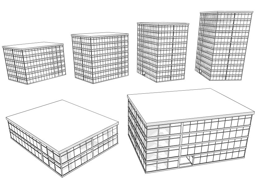 【3D】 オフィス-階数を選べる低層~高層ビル外観 クリスタ用3D素材データcs3o