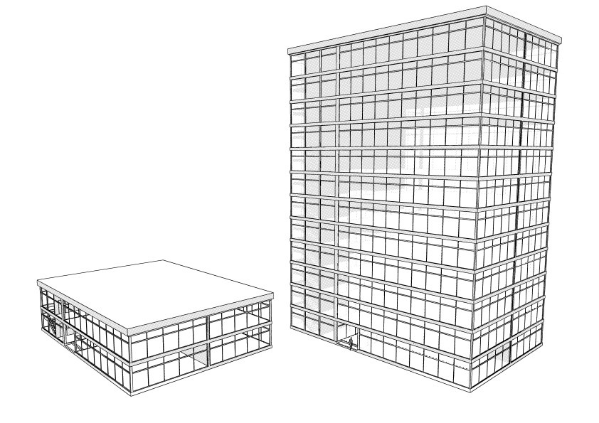 【3D】 オフィス-階数を選べる低層~高層ビル外観 クリスタ用3D素材データcs3o