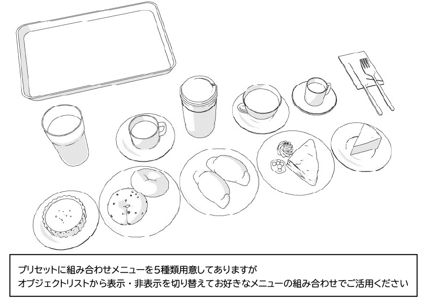 【3D】 オフィス-カフェのメニューセット5種 クリスタ用3D素材データcs3o
