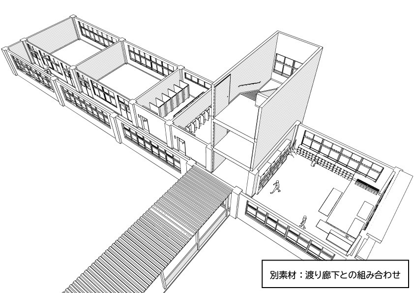 【3D】 学校の職員玄関から廊下・階段・トイレ クリスタ用3D素材データcs3o