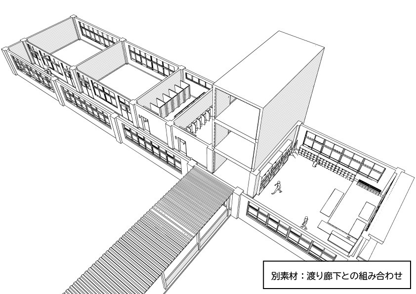 【3D】 学校の職員玄関から廊下・階段・トイレ クリスタ用3D素材データcs3o