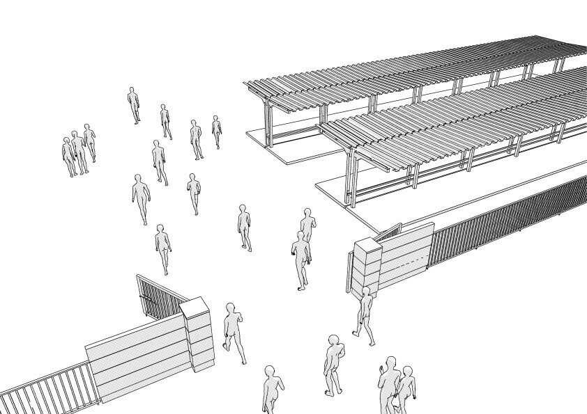 【3D】 学校の裏門と駐輪場 クリスタ用3D素材データcs3o