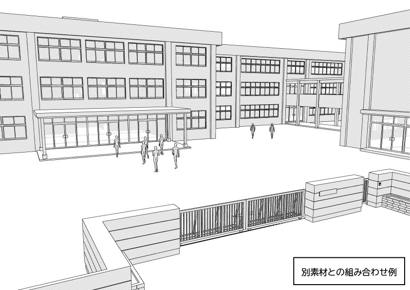 【3D】 学校の校舎 クリスタ用3D素材データcs3o
