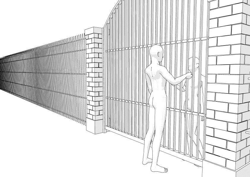 【3D】 レンガの門柱と鉄柵 クリスタ用3D素材データcs3o