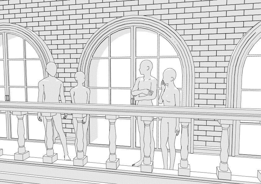 【3D】 洋風のバルコニー(3連) クリスタ用3D素材データcs3o