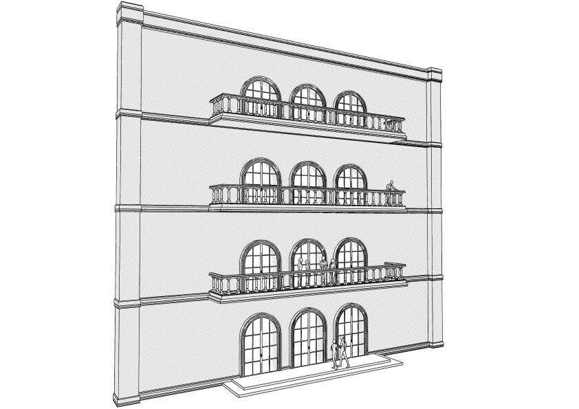 【3D】 洋風のバルコニー(3連) クリスタ用3D素材データcs3o