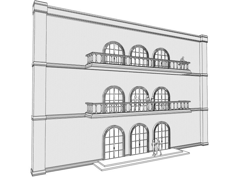 【3D】 洋風のバルコニー(3連) クリスタ用3D素材データcs3o