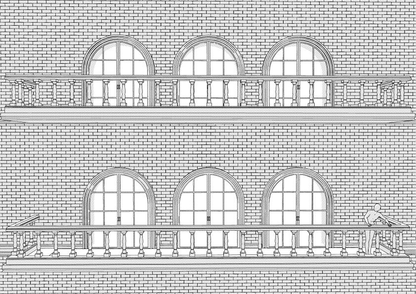 【3D】 洋風のバルコニー(3連) クリスタ用3D素材データcs3o