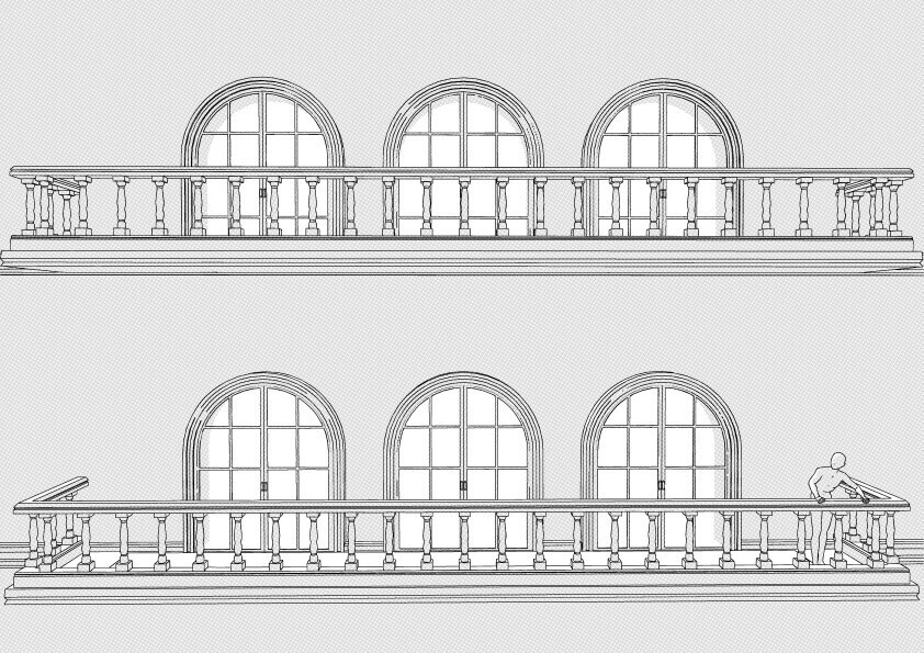 【3D】 洋風のバルコニー(3連) クリスタ用3D素材データcs3o