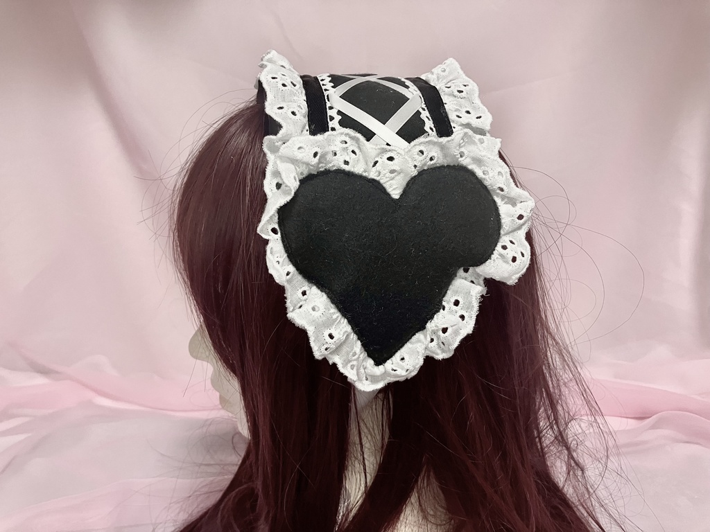 ☁️モコモコフリースな白黒ハートヘッドドレス☁️