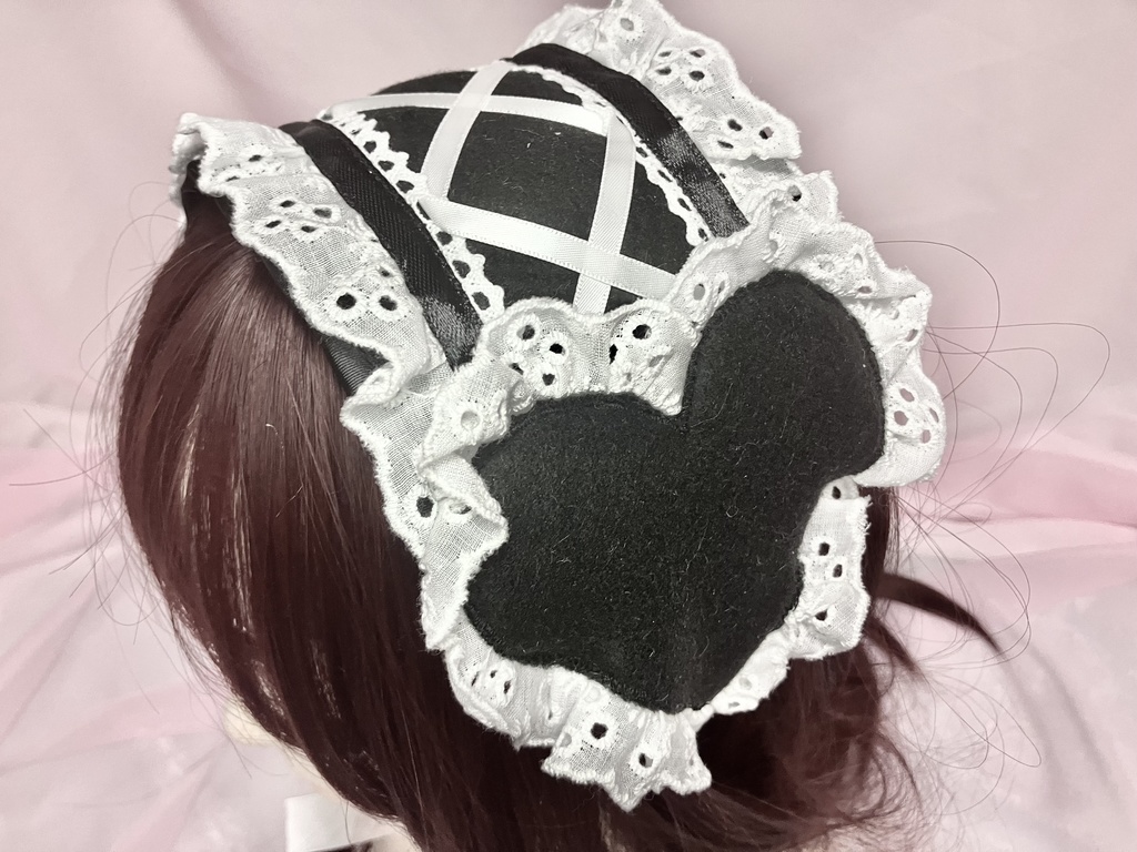 ☁️モコモコフリースな白黒ハートヘッドドレス☁️