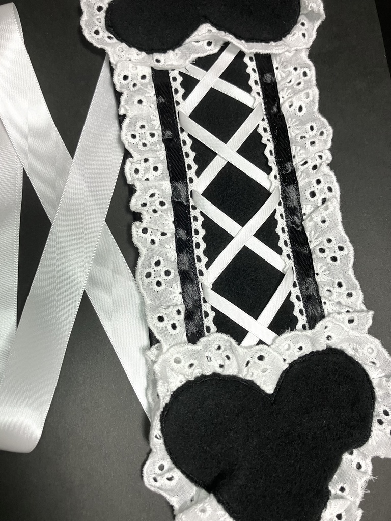 ☁️モコモコフリースな白黒ハートヘッドドレス☁️