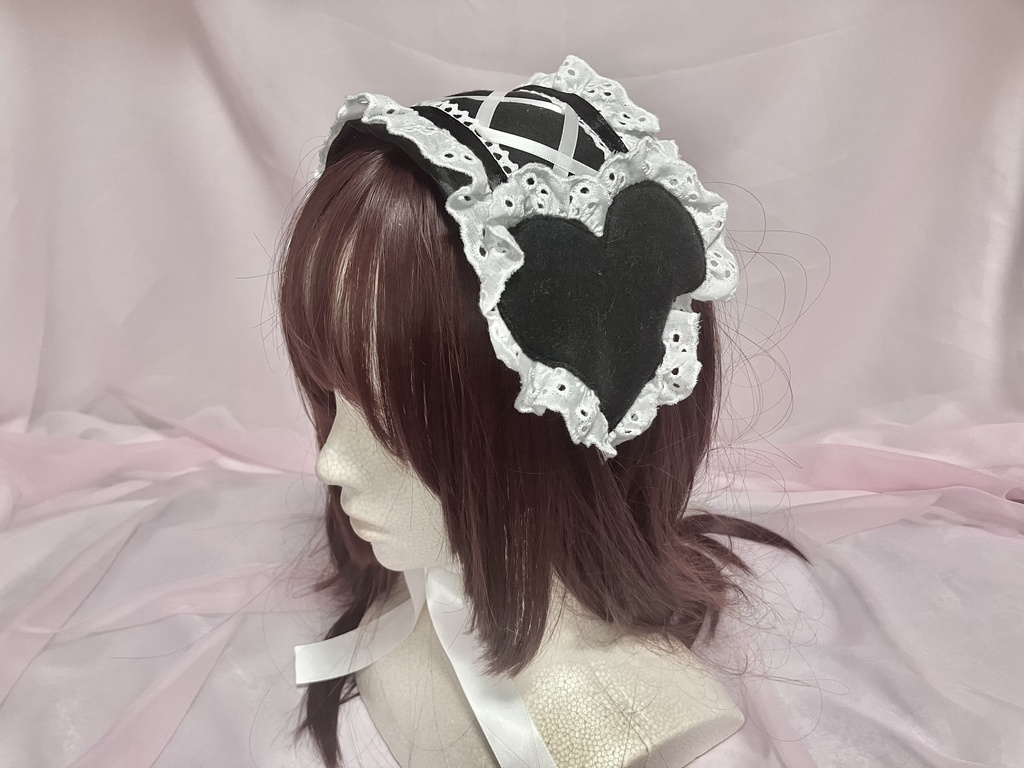 ☁️モコモコフリースな白黒ハートヘッドドレス☁️