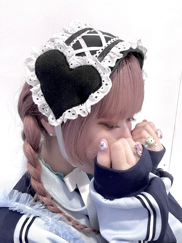 ☁️モコモコフリースな白黒ハートヘッドドレス☁️